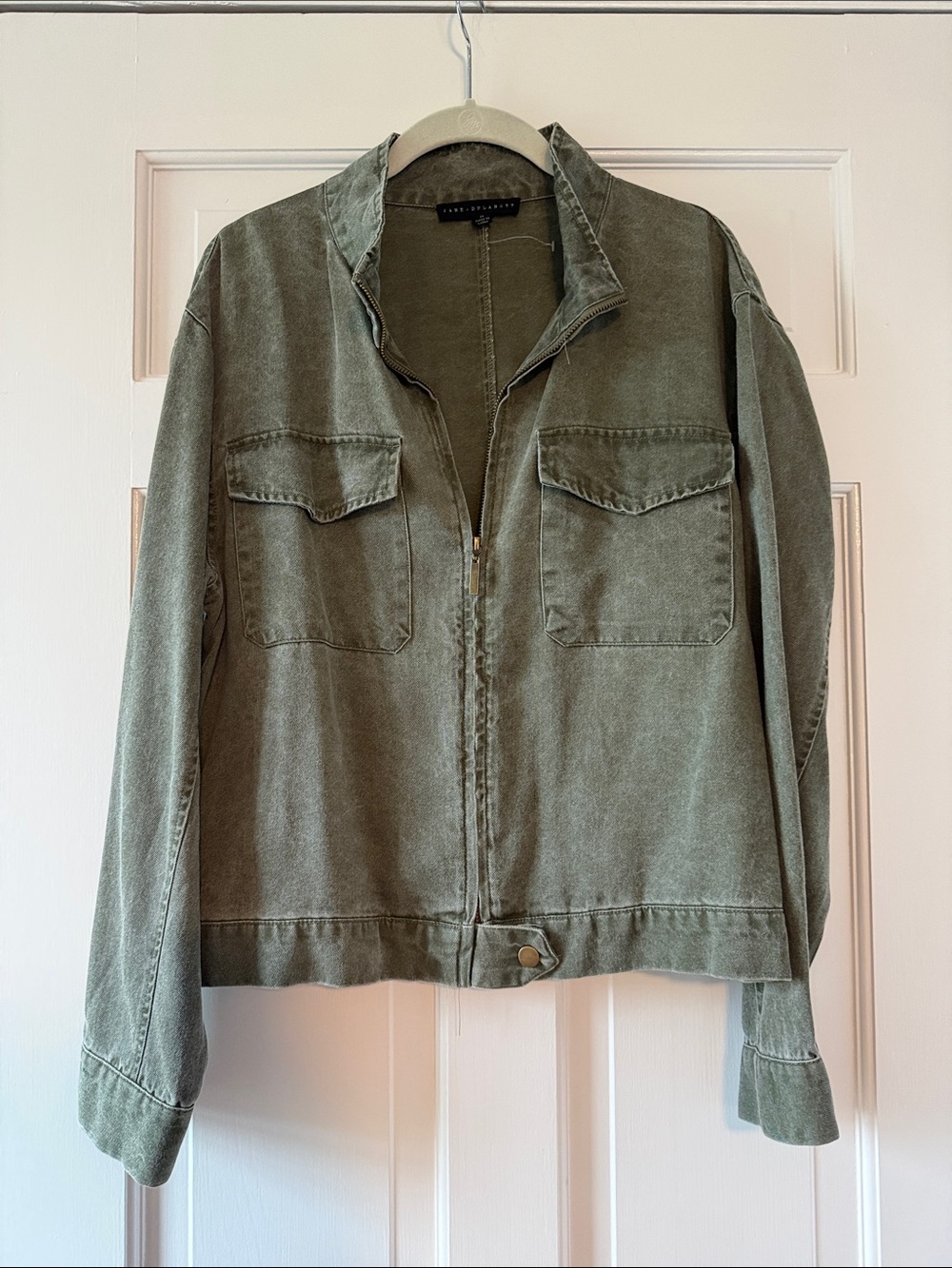 Jane + Delancey Washed Olive Green Army Utility Jacket Shirt Medium